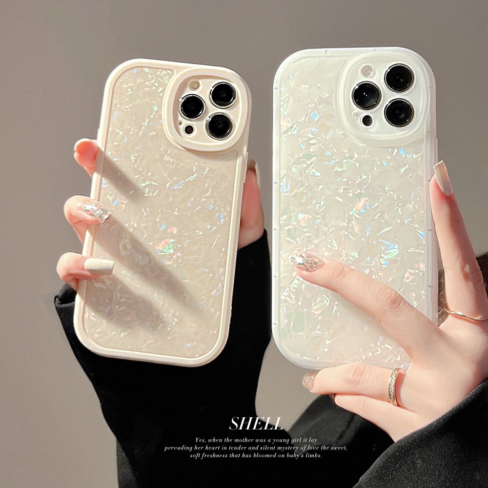 IPHONE Case Silikon Tekstur Kerang Krem Untuk Iphone14 11 8 7 Plus SE2 XS XR 12 13 Mini PRO MAX Casing Cover Pelindung AT0187