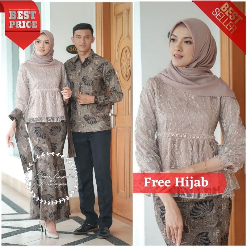 Couple Kebaya Modern Baju Wisuda Tunangan Lamaran Batik Brukat Pasangan Pakaian Muslim Wanita