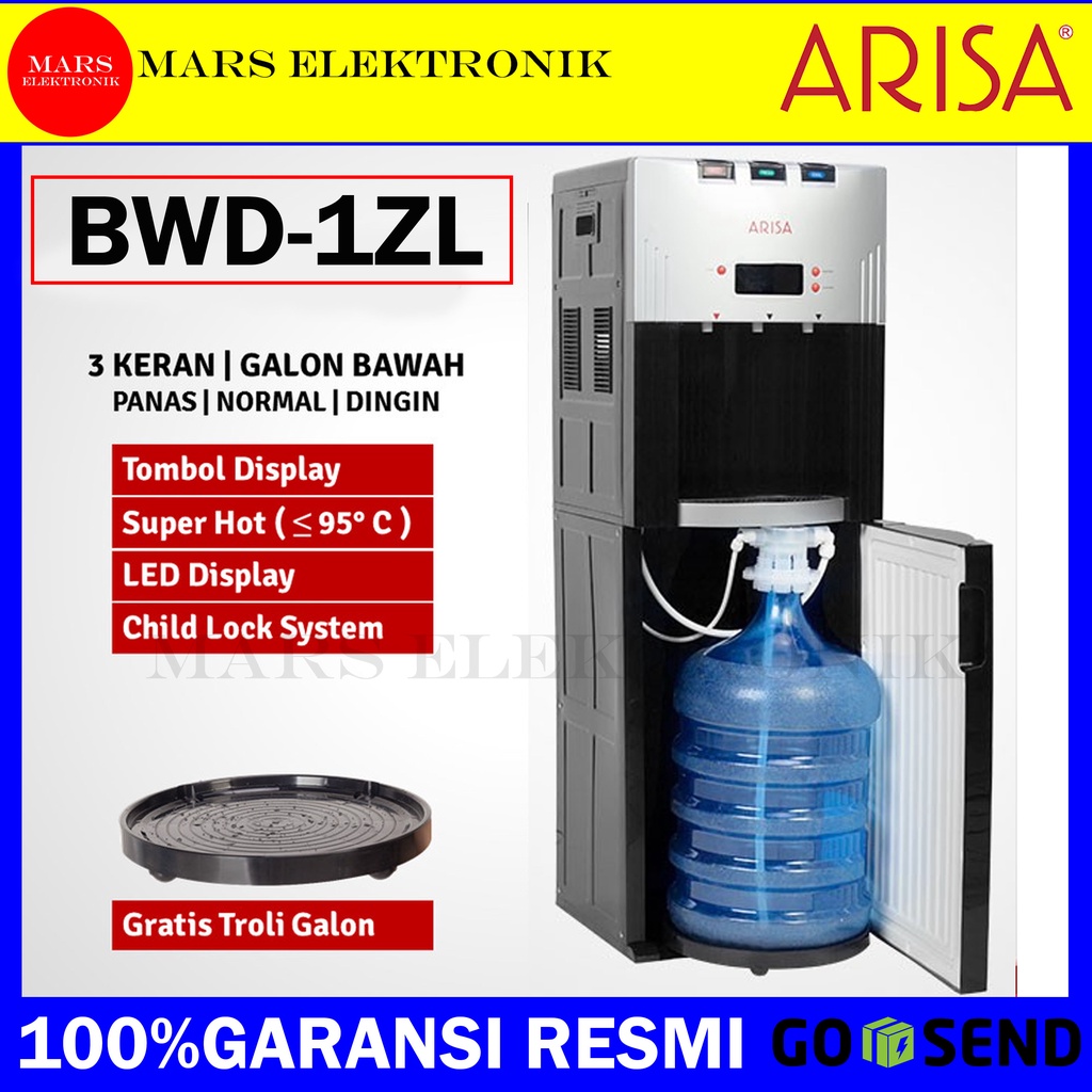DISPENSER ARISA BWD-1ZL GALON BAWAH / 3 IN 1 / HOT NORMAL COOL / BWD 1 ZL / BWD1ZL / BWD 1ZL / READY