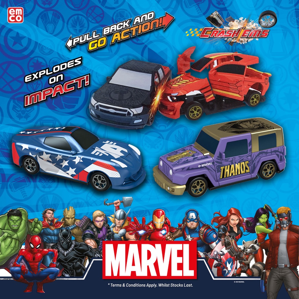 EMCO Crash Ems MARVEL Avengers Mainan Mobil Tabrak Bongkar Pasang Crashems