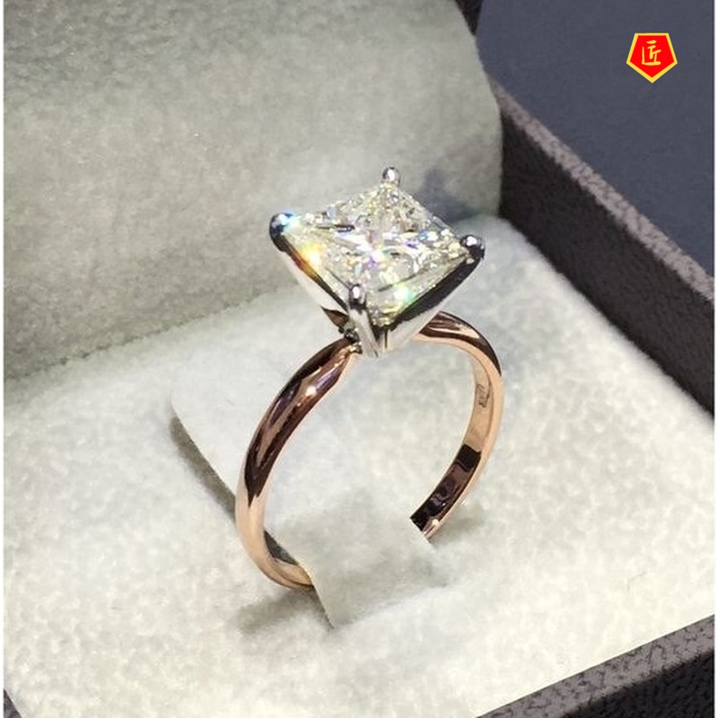 [Ready Stock]Fashion Personality Square Diamond Rose Gold Ring