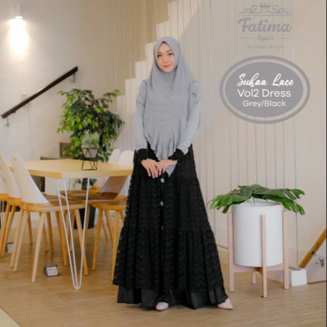 By Fatima syari : suhaa lace grey/black dress (dress only)