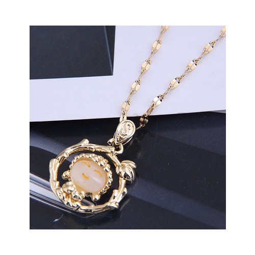 LRC Kalung Fashion Golden Round Alloy Necklace A6237X