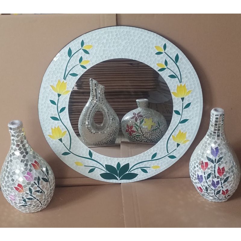 CERMIN MOZAIK KACA 60CM/CERMIN MURAH/CERMIN AESTHETIC/CERMIN BULAT/CERMIN DINDING/MIROR/WALDEKOR/CER