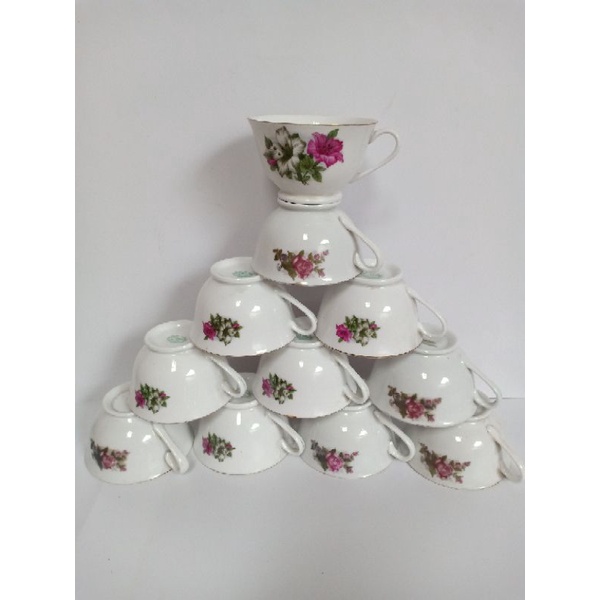 Vintage Cangkir Keramik Motif Bunga Tea Set Termurah isi 11 pcs Bahan Berkualitas