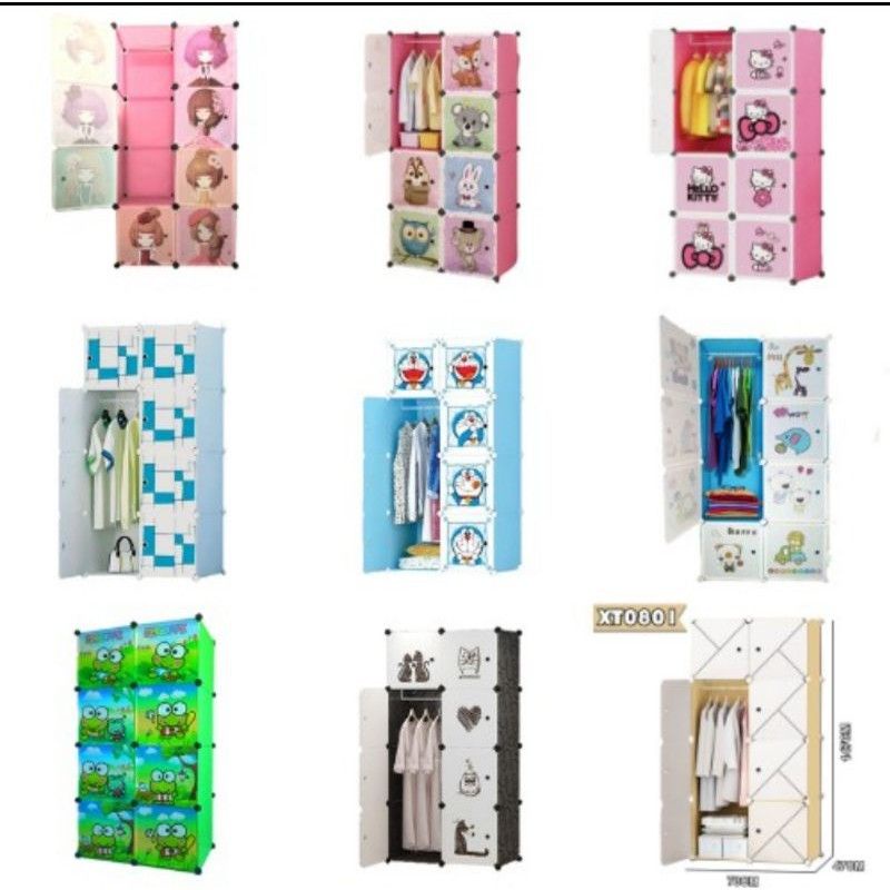Lemari Kotak Plastik Portable Bongkar Pasang 8 Pintu - Hello Kitty Emon KEROPI