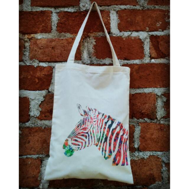 Tas totebag Kanvas balcu blaco custom vintage lukis zebra kado unik