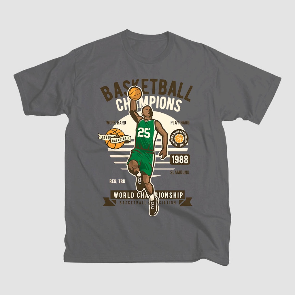 Openterus Kaos Katun Pria Wanita Gambar Basketball Champions