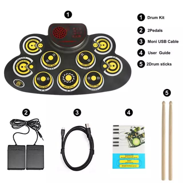 [SJ] Drum Elctronic MA6 KONIX MD760L Portable USB 9 Pads Roll Up Electronic Drum / Alat Musik