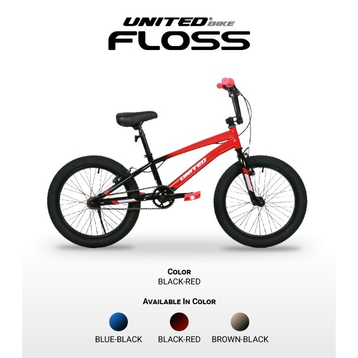 Gojek/Grab Instan Sepeda Anak Remaja BMX 20 Inch United Floss Garansi SNI Kredit Cicilan COD-Red Black