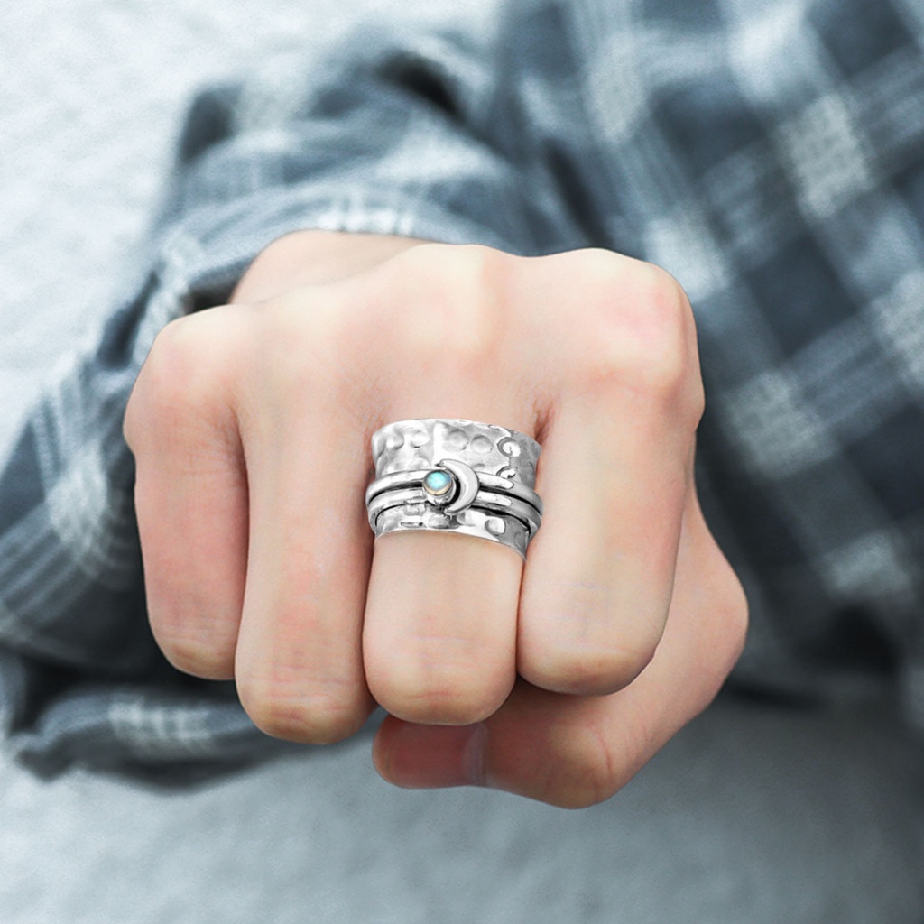 Hu Hu Hu Hu Hu Alat Bantu Pasang Kacamata♡ Cincin Bentuk Bulan Sabit Aksen Cubic Zirconia Gaya Vintage Untuk Wanita