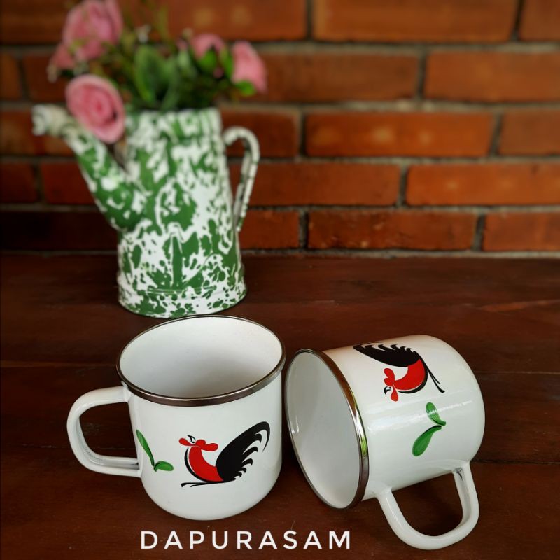 Mug Ayam Jago 9cm Enamel Vintage