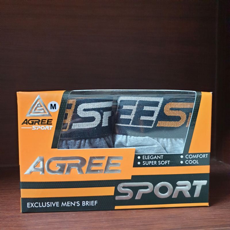 (2 Pcs) Celana Dalam Pria AGREE SPORT Karet Boxer Super Soft Exclusive Men's Brief AGREE SPORT 2327 K