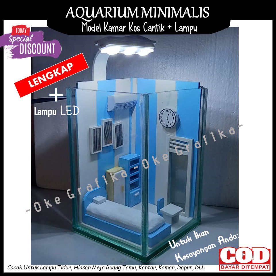 Aquascape Aquarium Akuarium Soliter Mini Kamar Kos Ikan Cupang Minimalis Unik + Lampu