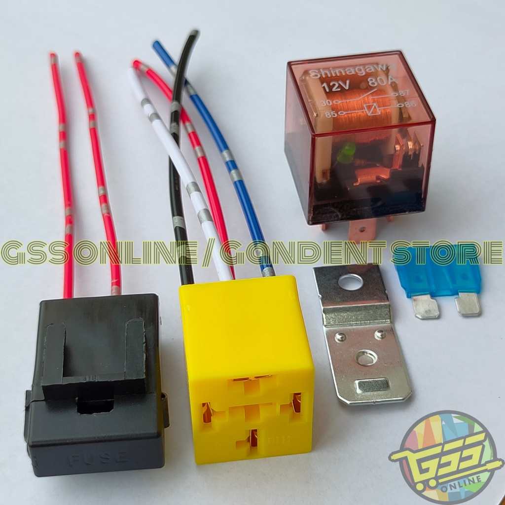 Paket lengkap Relay CR7 original 12v 30a kaki 4 socket relay kaki 4 dan rumah sekring kabel kecil