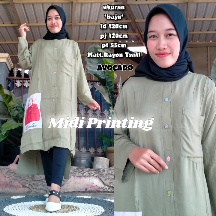 Midi Printing Rayon Twill Premium/Tunik Rayon Twill Busui Kancing