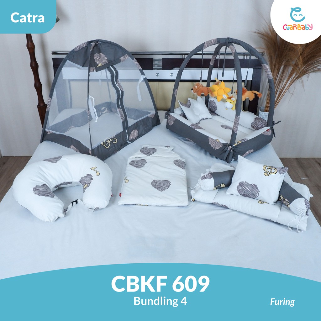 Kasur Bayi Playfun Paket 4 Sprei Furing Motif Love Grey and White CBKF 609 Kain Catra
