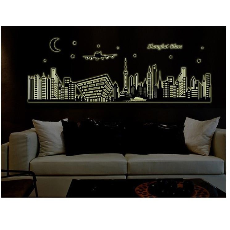 [VVIP] STICKER STIKER DEKORASI DINDING TEMBOK WALLSTICKER GLOW IN THE DARK SHANGHAI BLUE (60X90)