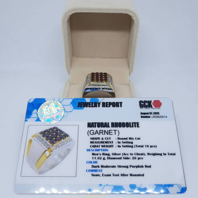 Cincin berlian pria mata utama garnet keliling berlian eropa ring perak ring size 18