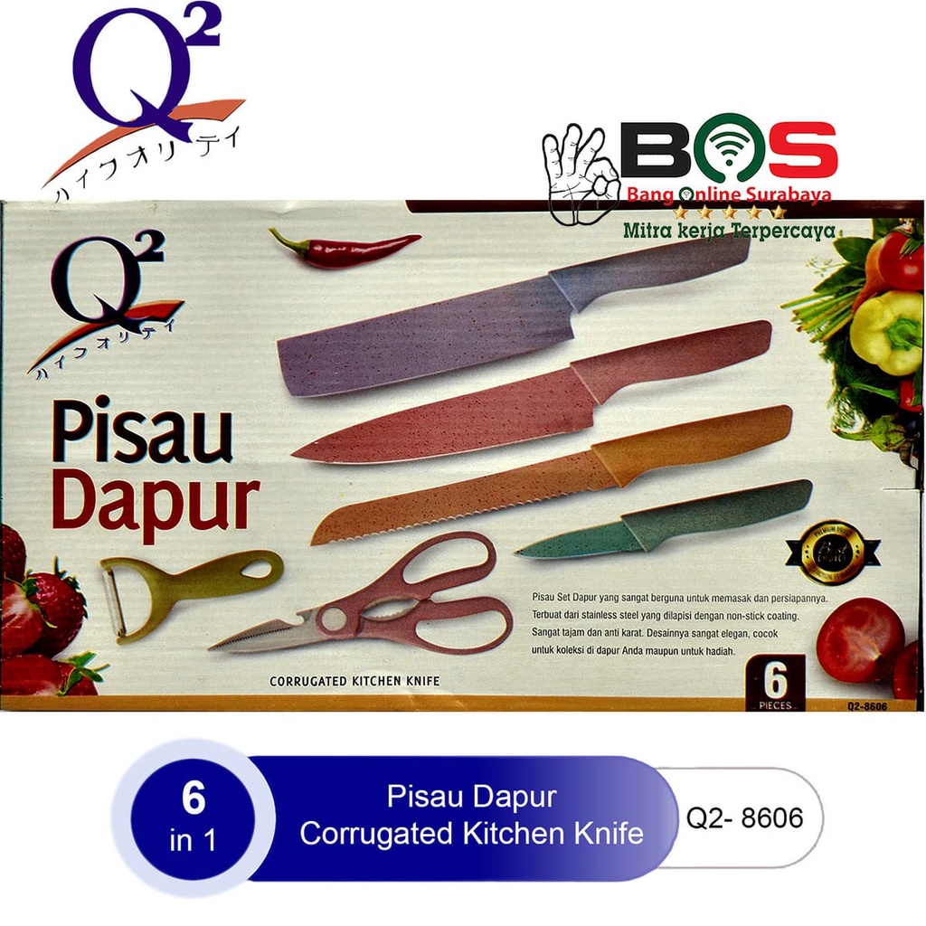 Pisau Set Warna Q2-8606 Q2 8606 Kitchen Knife Set Lengkap Corrugated Kitchen Knife