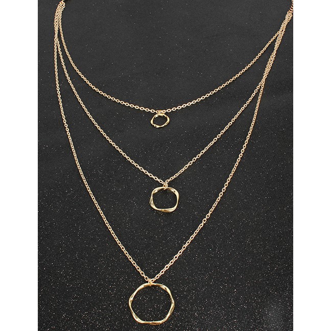 LRC Kalung Fashion Gold Multi-layer Irregular Disc Metal Necklace F71742