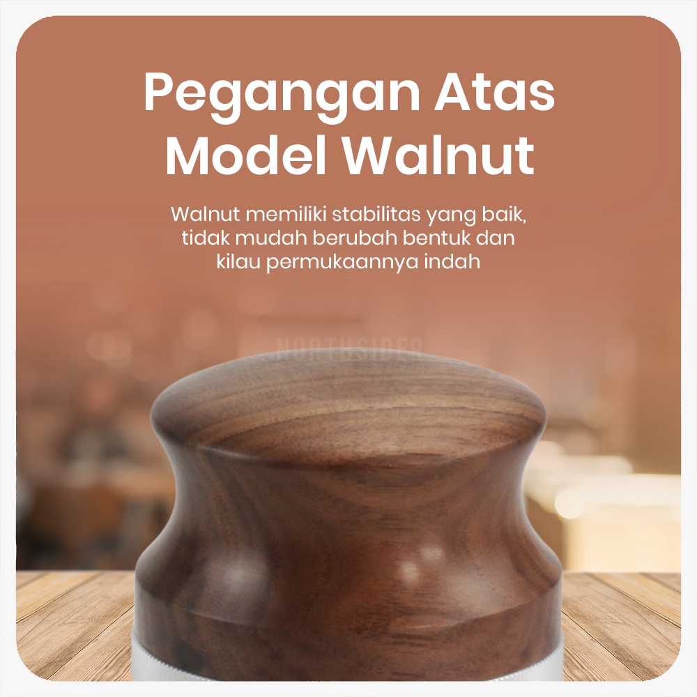 COFFEE SMOOTHING TAMPER KOPI DISTRIBUTION 58.35MM BODY WALNUT WOOD