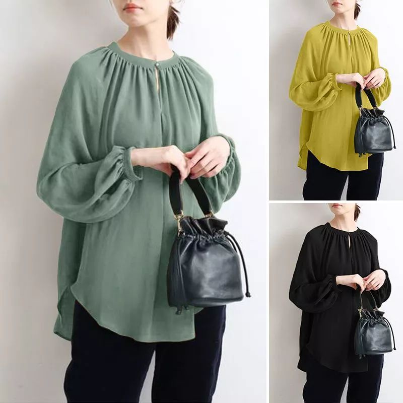 ZANZEA Atasan wanita polos vintage blus jumbo S-5XL