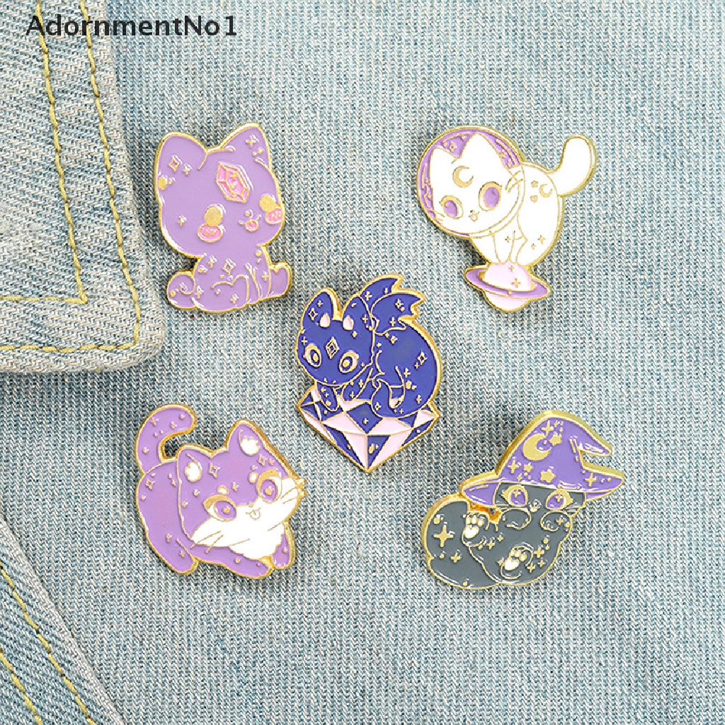 (AdornmentNo1) Bros / Pin Enamel Bentuk Bulan / Bintang / Kucing Ungu / Penyihir / Luar Angkasa