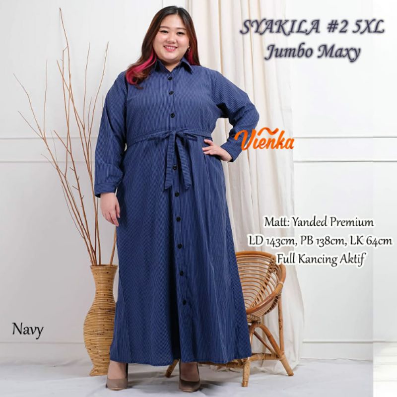 Syakilla dress gamis katun salur jumbo 3XL dan 5XL Ld 130, LD 140