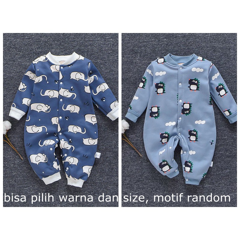 jumper Bayi Kartun hewan dicetak bodysuit Baju bayi Unisex v01-biru