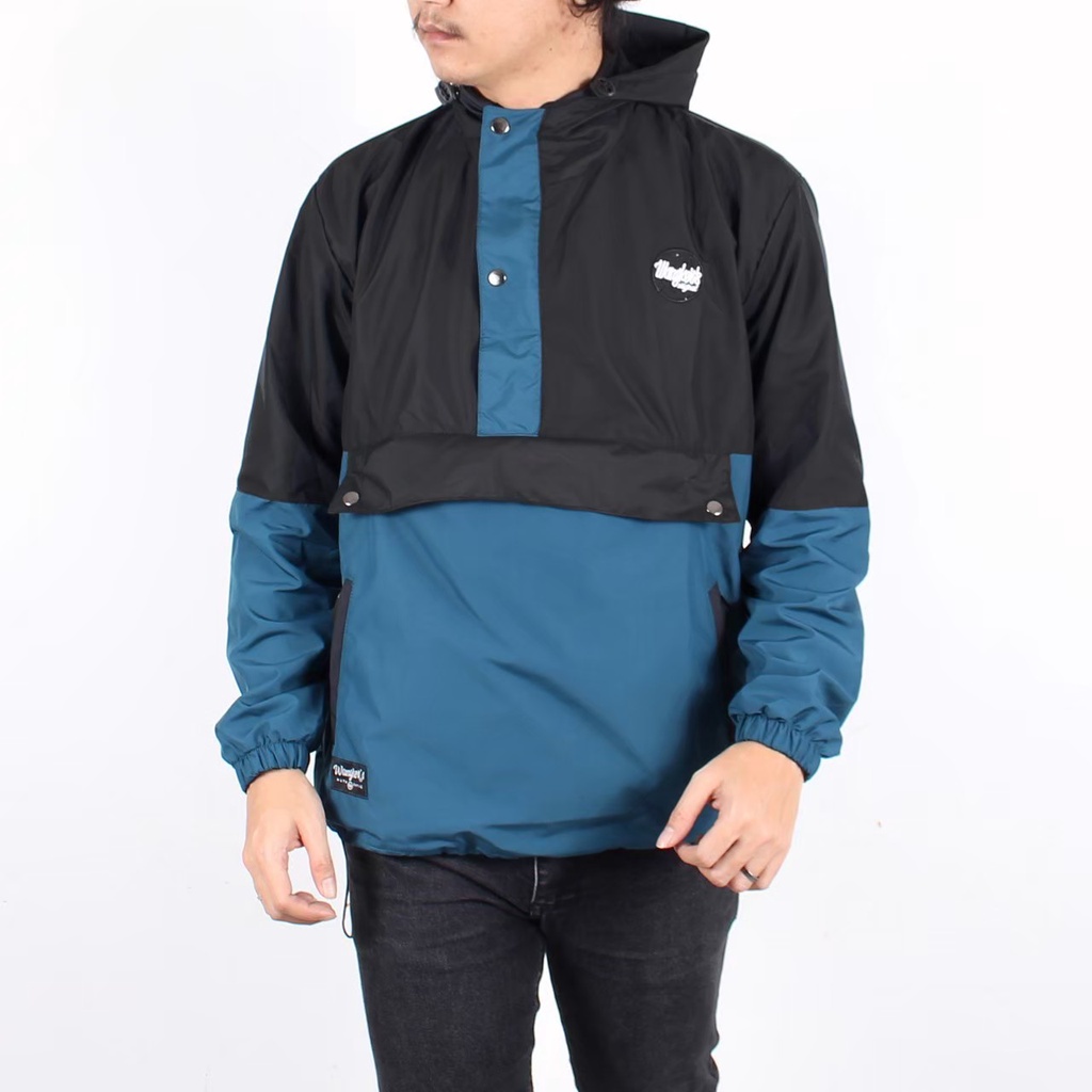[COD] Jaket Hoodie Outdoor Cagoule Kantong Doraemon original-HITAM TOSCA