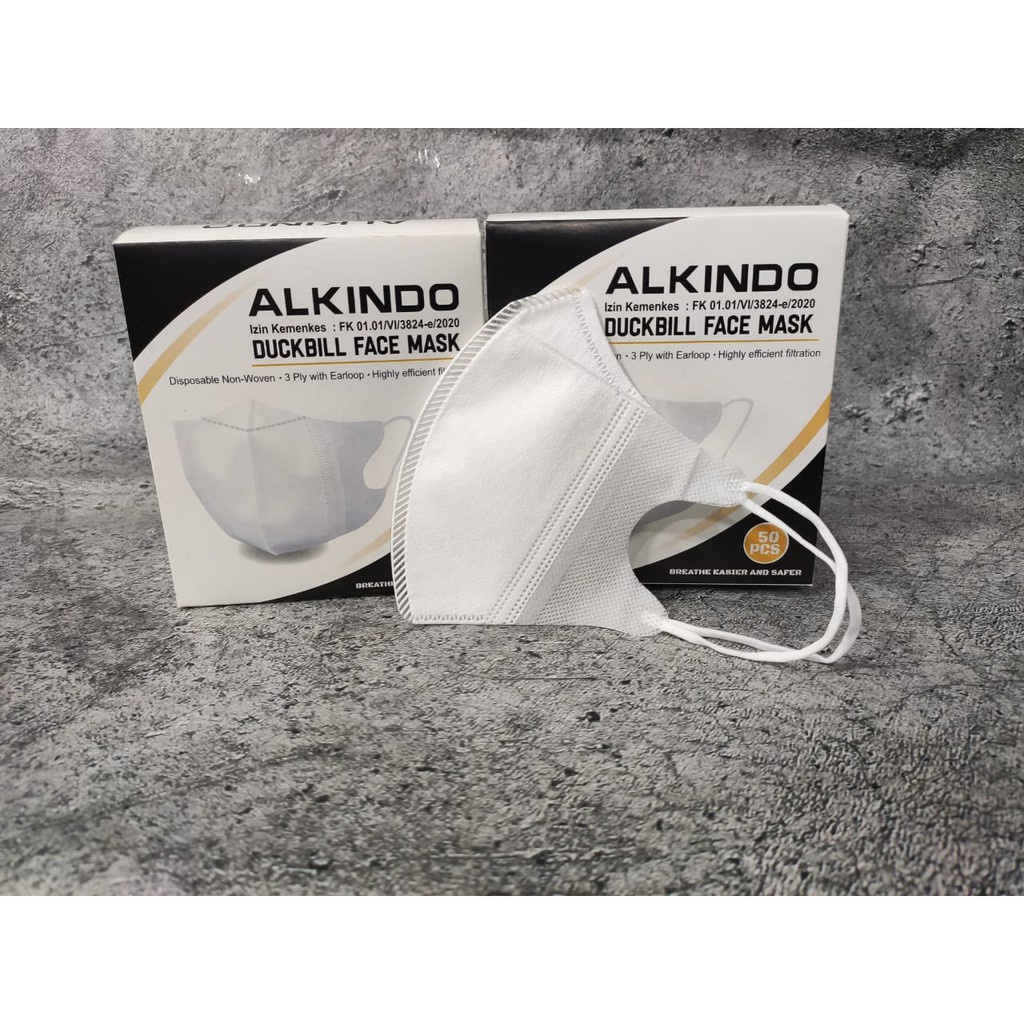 Masker Dukblil putih  alkindo 4ply / masker antivirus alkindo 3ply waterproof isi 50