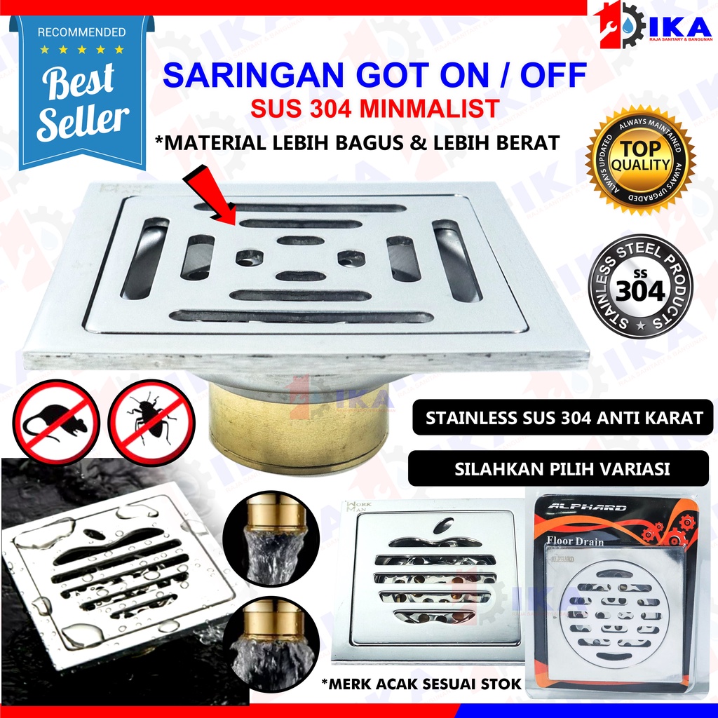 IKA-Official Floor Drain Sargot Kuningan Stainless - 4 Inch Model On Off ( OTOMATIS BUKA TUTUP) SARINGAN GOT ANTI BAUT KECOA