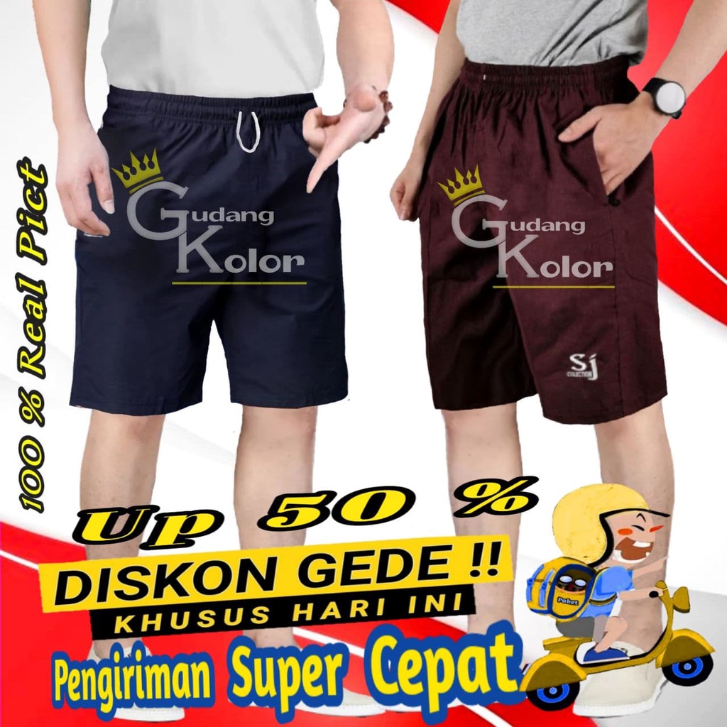 Celana Pendek Pria Santai Dewasa Polos Harian Selutut Short Pants Laki Laki Motif Garis Halus Casual