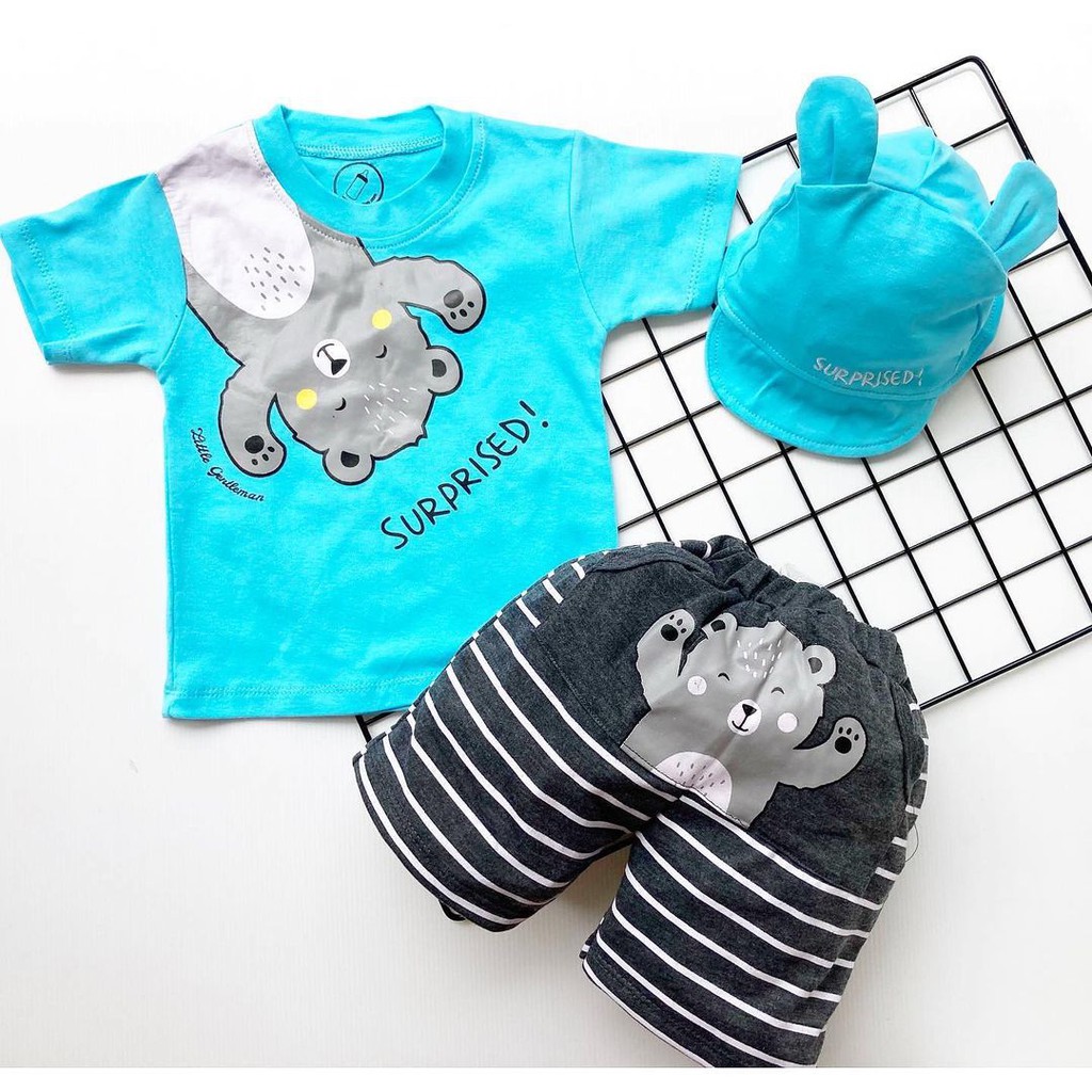 SURPRISED Baju Setelan Kaos Celana Pergi Jalan Lucu Fashion Anak Bayi Cowok Laki Murah Terlaris Lucu  / HI LONDON / LIL EXPLORER / DOUBLE DEKKER / WHALEY CUTE dance monkey leonardo happy koala bruno cubby