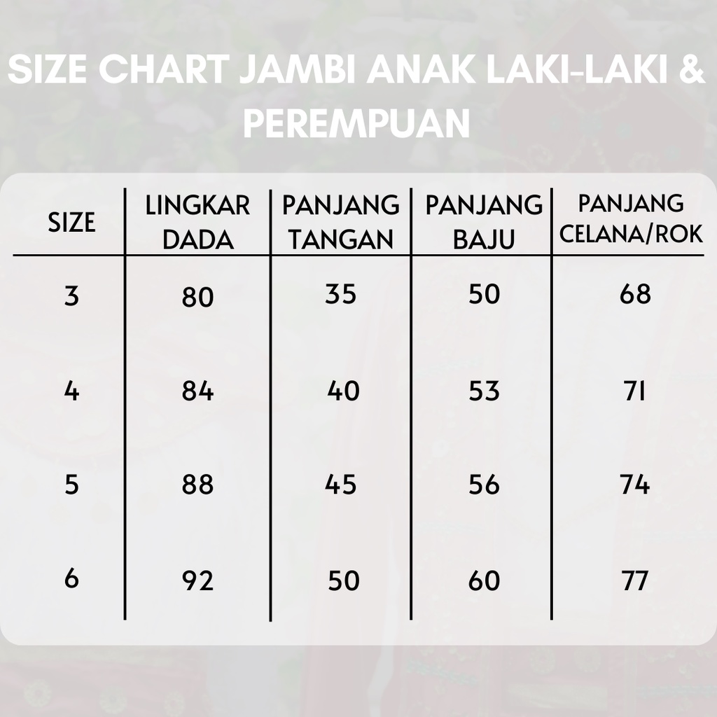 Baju adat anak Jambi satuan (Laki/Cewek)