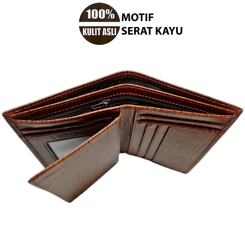 Dompet 3/4 Pria Kulit Asli Original CEBBO Motif Serat Kayu