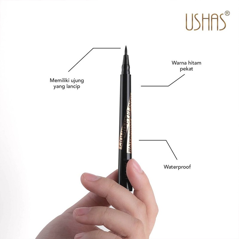 USHAS Eyeliner Cair 1.6gr Liquid Eyeliner Tahan Air Waterproof Hitam BPOM