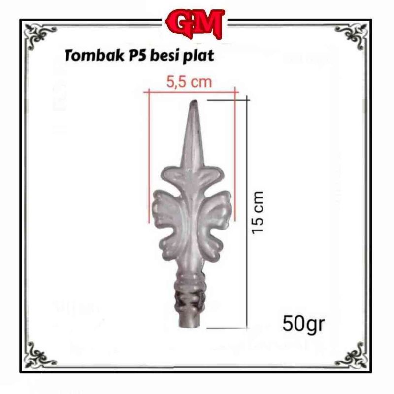 Ornamen aksesoris hiasan pagar tumbak P5 plat besi