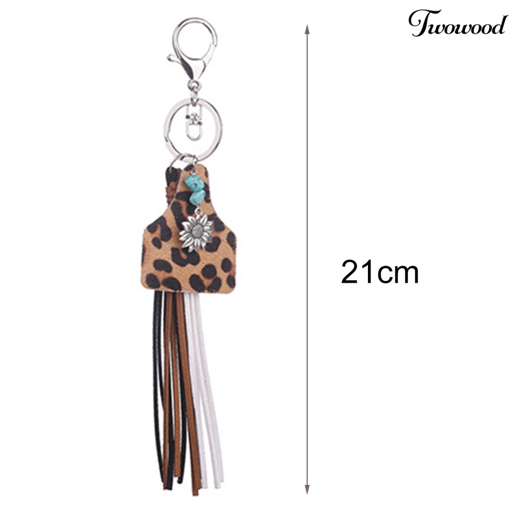 Twowood Gantungan Kunci Bentuk Bunga + Leopard Bahan Kulit Imitasi Untuk Wanita