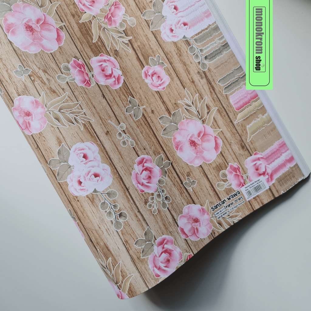 Kertas Kado Sansan Wawa Motif Kayu Wood Coklat Muda Bunga Pink - Wrapping Paper