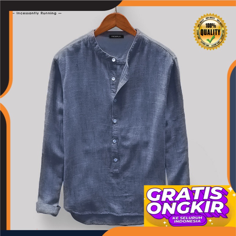 INCERUN Pria Musim Gugur Kasual Lengan Panjang V-Neck Blus Tombol Tops