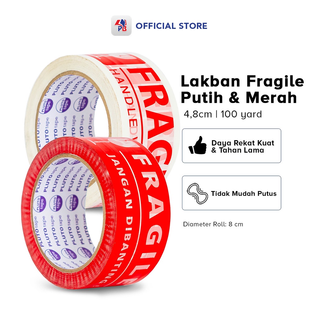 

Lakban Fragile Warna Merah Putih Beling / Isolasi Jangan di Banting Handle With Care Warna Putih