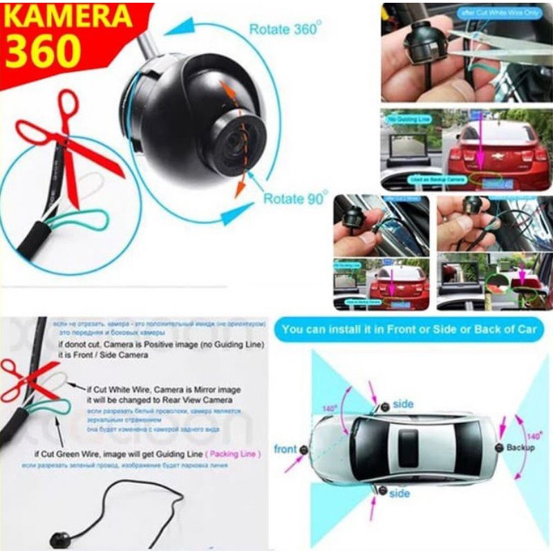 kamera parkir 360 depan samping camera mobil car dvr 360 degree waterproof CCD camera mundur