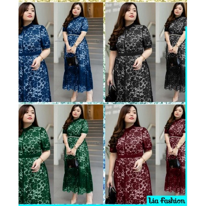 Dress brokat pesta longdress Lace wanita Elegan baju gaun malam perempuan gereja natal acara formal