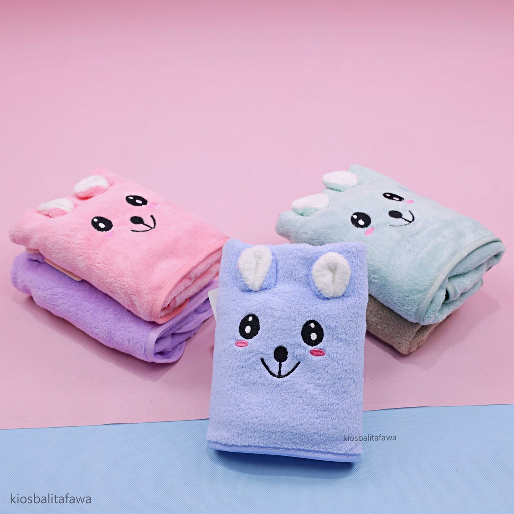 Handuk Anak Karakter / Motif Telinga Timbul Perlengkapan Mandi Bayi Balita Anak Perempuan Laki Laki Murah Kado Towel Bahan Lembut SNI Microfiber Branded