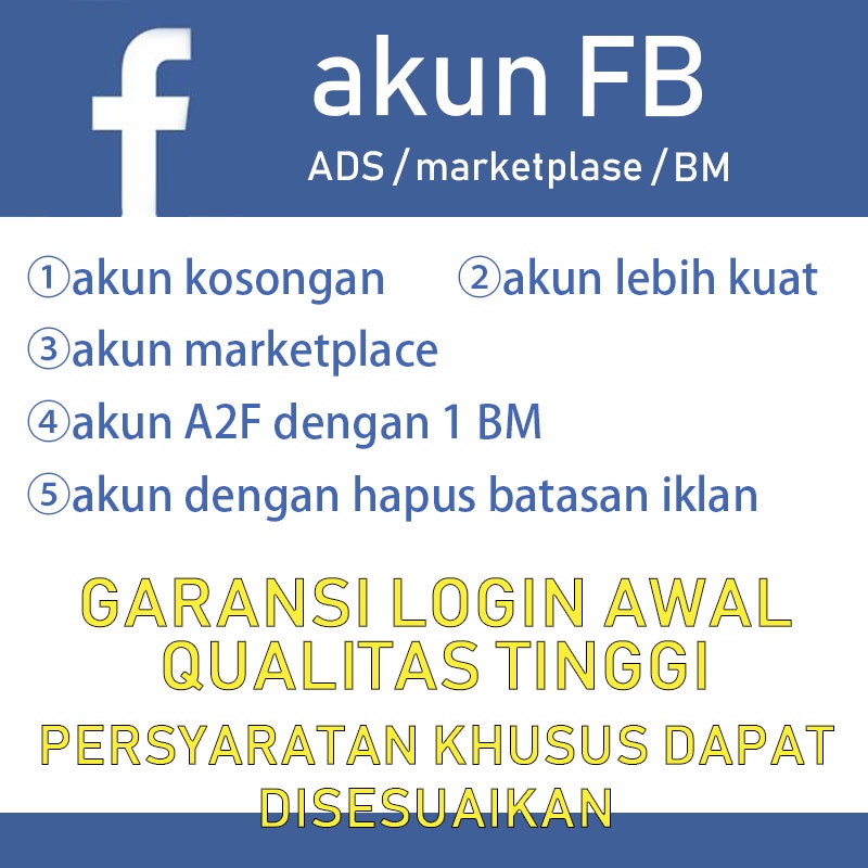 akun FB facebook A2F akun BM account fb marketplace link BM akun iklan ADS advertising garansi akun kosongan akun lebih kuat