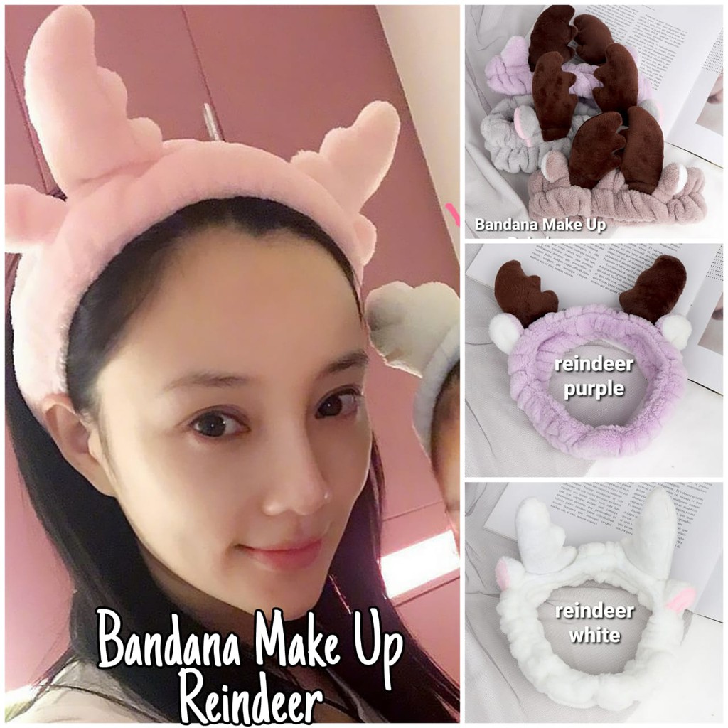 BANDANA MAKE UP REINDEER / BANDO MANDI / AKSESORIS WANITA KOREA IMPOR / PERNAK PERNIK FLUFFY SOFT