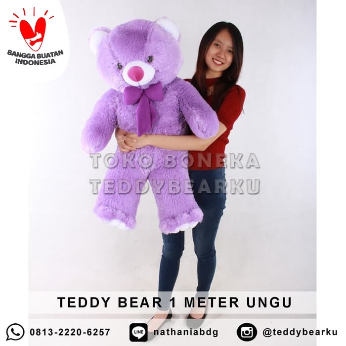 Jual boneka teddy bear jumbo 1 meter warna ungu khas bandung