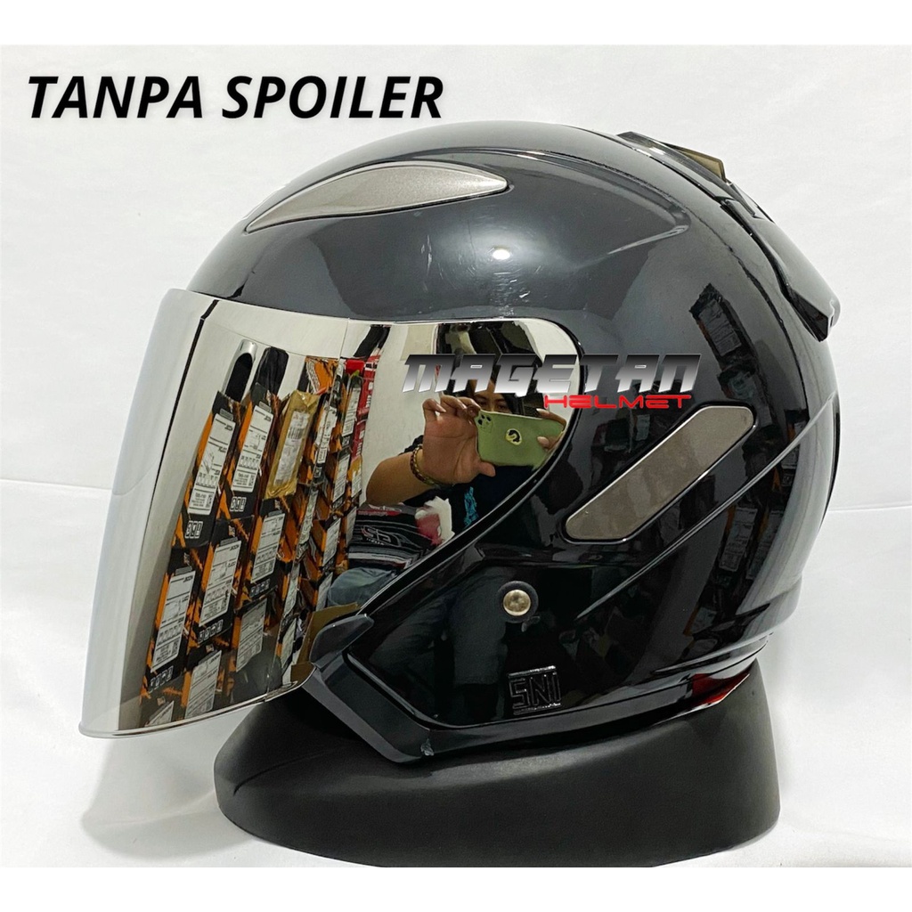HELM VRC CENTRO SOLID/POLOS (paket ganteng spoiler)-hitam tanpa spoiler
